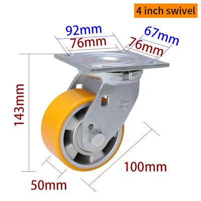 중국 알루미늄 4 캐스터 바퀴 중량 캐스터 진크 코팅 100mm 판매용