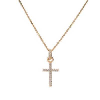 China Fashion Trendy CZ Diamond Cross Pendant Sterling Silver Gold Jewelry 14k Necklace for sale