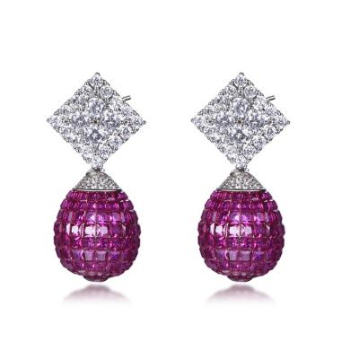 China CLASSIC Drop Ruby Ruby Micro Pave Diamond Earrings With Invisible Setting Earrings for sale