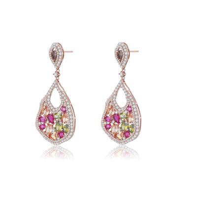 China Hot Sale Luxury Jewelry Lead Free Nickel Free Tourmaline Earrings Latest Design Diamond Dangling Earrings Silver Popular for sale