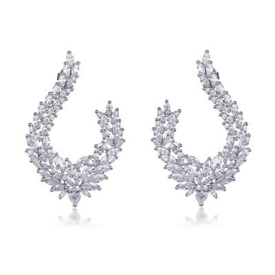 China FASHIONABLE Factory Quality Custom Feather - Shaped Shiny Cubic Zircon Stud Earrings for sale