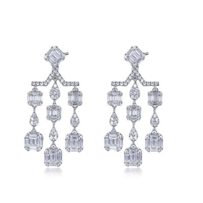 China Dignity TRENDY Tassels Shape Women 925 Sterling Silver Cubic Zirconia Drop Earring For Party for sale