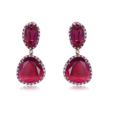 China 2020 FASHIONABLE Charm Red Women Crystal Stone Drop Earrings For Cubic Zircon Water Drop Filled Earring for sale