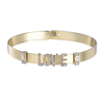 China Latest Design Fashion TRENDY Gold Plated 925 Silver Women Bracelet Bangle With Love Letter for sale