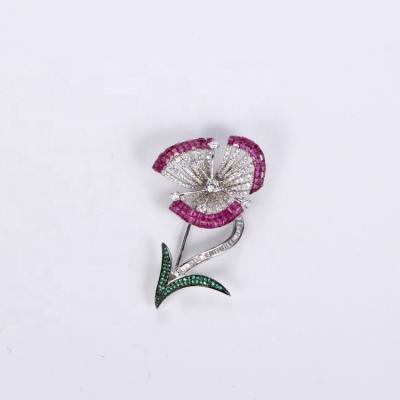 China 2022 Fashion Crystal Brooch Pin Lily Flower Brooch Pin Brooch Silvery Red Garment Wedding Brooch Pin Women Accessories for sale