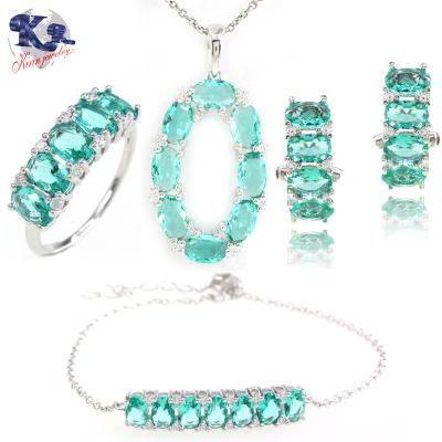 China Trendy Green Crystal Earrings Lead Free Nickel Free Ring Jewelry CZ Diamond Round Shape Pendant Necklace Bracelet Set for sale