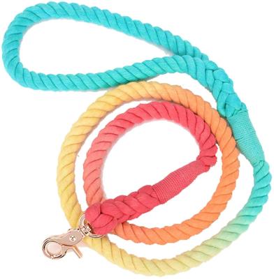 China 2021 New Custom Made Handmade Cotton Woven Cotton Rope Dog Leash Reflective Dog Leash Gradient Color Wholesale for sale