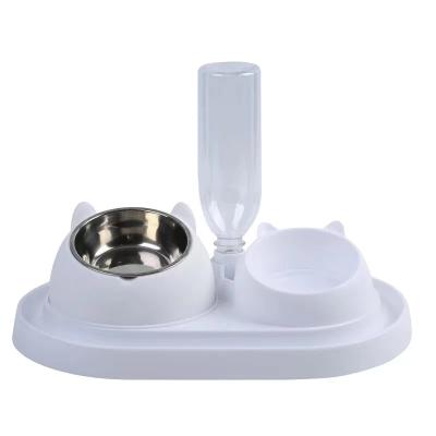 China Automatic Water and Food Bowl Set with Detachable Pet Auto Feeder Bottle Dispenser Dual Stainless Steel Dog Cat Bowl for sale