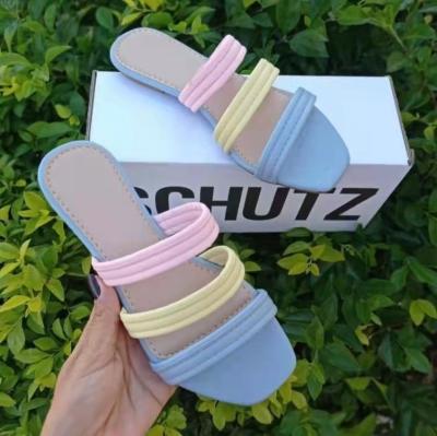 China GIRL YM3018 2022 fashion trend new design summer beach women shoes BUSY candy color flat slippers for ladies for sale