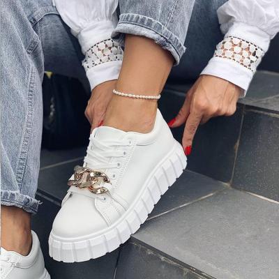 China GIRL HX3225 large size women's seasons flat single strap sneakers fashion trend BUSY four panel leather upper shoe chain for sale