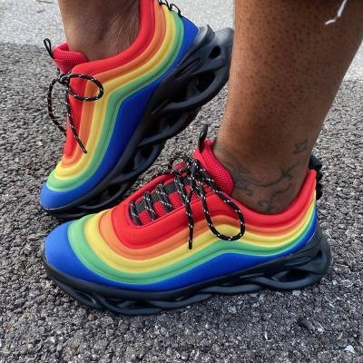 China Fashion Trend New HCN JL3229 Macaron Rainbow 2021 Sports Shoe Women Men Twist Bottom Large Size Running Sports Shoes For Lovers for sale