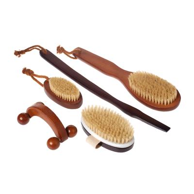 China All Natural Luxury Natural Boar Bath Brush Suit Massage Wood Brush Set For Body Bathroom Dry Skin Shower for sale