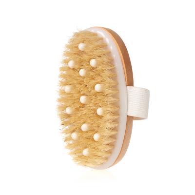 China All Natural Soft Hair Exfoliating Bamboo Horse Hair Massage Shower Body Bath Brush for sale