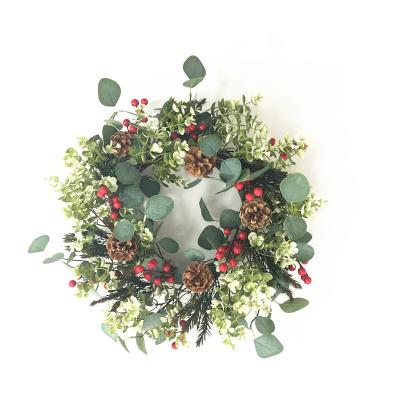 China Durable Christmas Wreath Manufacturers Custom Simulation Processing Eucalyptus Leaves Christmas Ginkgo Red Fruit Wreath for sale