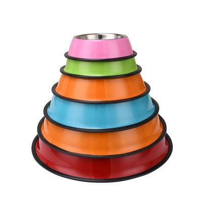 China Wholesale Viable Non Slip Stainless Steel Color Spray Paint Steel Pet Bowl Dog Bowls for sale