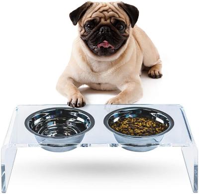 China High sustainable pet feeder for small dogs and cats made with acrylic and stainless steel bowls for sale