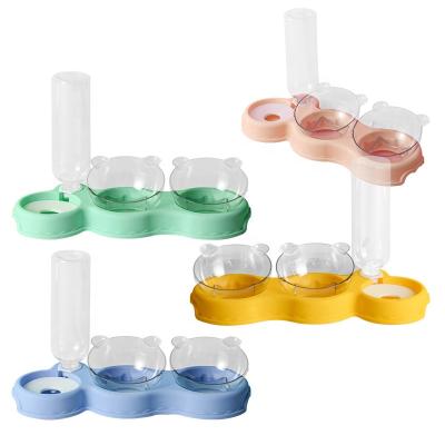 China Automatic Cat Double Bowls Feeder Dispenser Pet Cat Dog Food Drinking Water Dispenser 3-in-1 Automatic Dog Feeder for sale