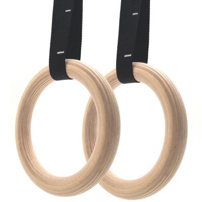 China Durable Home Gym Equipment Wooden Gymnastic Rings Adjustable Straps for sale