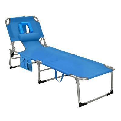 China Modern Outdoor Folding Chaise Beach Pool Patio Lounge Chair Bed with Adjustable Back and Hole for sale