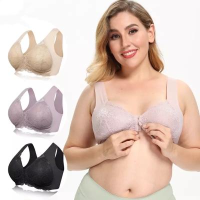 China Front Closure Full Cup Underwear Seamless Antibacterial Plus Size Radio Gather Big Thin Bra for sale