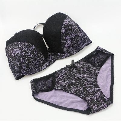 China Breathable Plus Size Printing Sexy Lace Flower Fashion Underwear Women Bra And Bra Set for sale