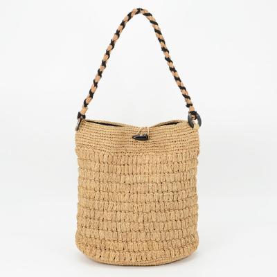 China Fashion Straw Shoulder Tote Handbag crochet by raffia handmade made in natural straw with cotton lining MOQ is only 1 piece for sale