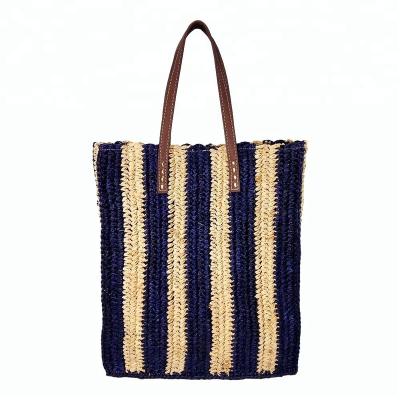 China Fashion Women's 100% Colorful Raffia Straw Crochet Bag Handmade Raffia Straw Tote Bag Straw Beach Crochet Bag for sale