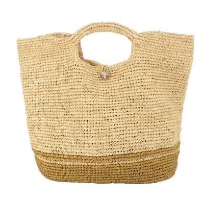 China The Other Large Handmade Crochet Straw Raffia Bag With Agate Stone Closure Unlined Designer Beach Tote Handbag For Summer for sale