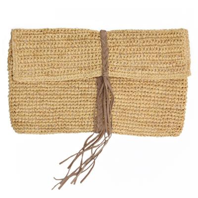 China Clutch Straw Raffia Clutch Bag With Leather Trim for sale