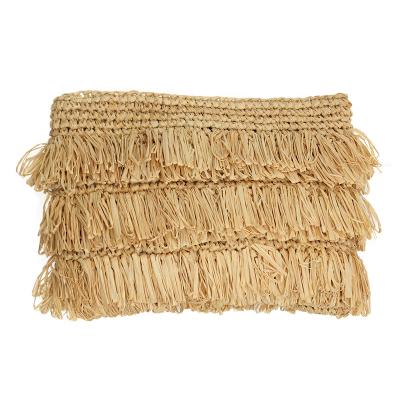 China Natural Handmade Crochet Raffia Fringe Straw Clutch Design Raffia Straw Clutch for Summer Beach for sale