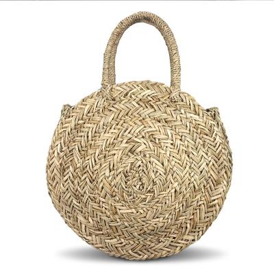 China Fashion Trendy Hand - Woven Round Straw Bag Made From Sea Grass Straw for sale