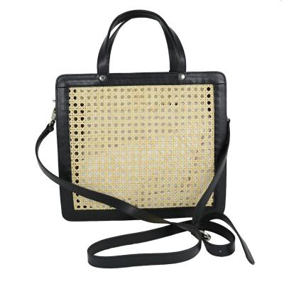 China China Fashion Small MOQ Fashion Leather Straw Wicker Rattan Shoulder Bag Qingdao Wholesale Trim With Rivets Trim for sale