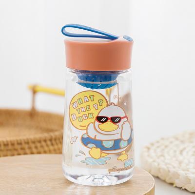 China Custom Viable Colorful Wide Mouth Cartoon BPA Free Kids Plastic Kids Water Bottle With Blender For School Children for sale