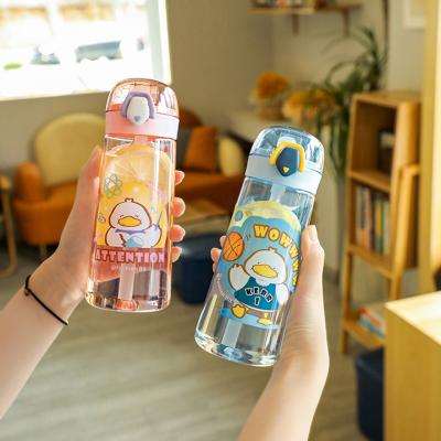 China 500ml Cartoon Leak Proof Plastic Kids Viable Custom Travel Bottle BPA Free Kids Drinking Cute Water Bottle With Straw for sale