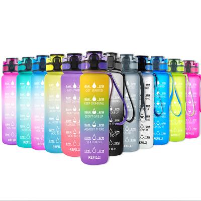 China Custom Viable Gym Motivational Free Plastic BPA Tritan Sports Water Bottle 32oz Logo Motivational Water Bottle With Time Marker for sale