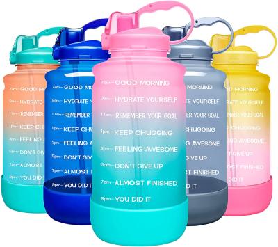 China 64oz Time Marker Viable Motivational Water Bottle With Straw And Silicone Boot BPA Free Anti-Slip Leakproof For Fitness, Gym for sale