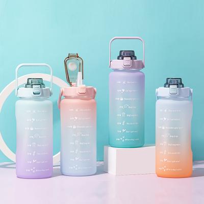 China 2000ML Capacity Viable Free Sport Jug Gym Water Bottle BPA Plastic Motivational Water Bottles With Straw Customized for sale