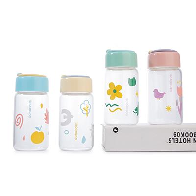 China Borosilicate Glass Costom Sustainable Portable Glass Water Bottle Cartoon Small Capacity Eco-friendly Water Bottle for sale