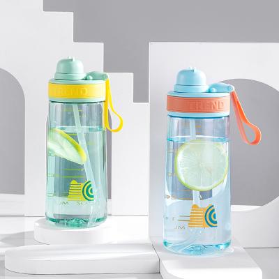 China Sustainable Creative Sport BPA Free Rise Plastic Water Bottle With Removable Straw Easy Use For Student Children for sale