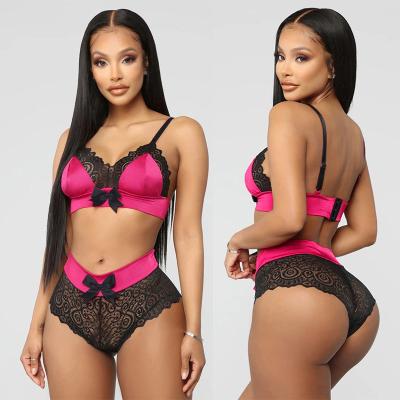 China Seamless Push Up Bra Seamless Flower Patterns Lace Bra Set DLM New Lace Briefs Two Piece Set High Quality Three Point Strap Bra for sale