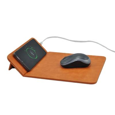 China Wireless Charger Pad Wireless Mouse Pad With Bracket PU Leather Cushion for sale