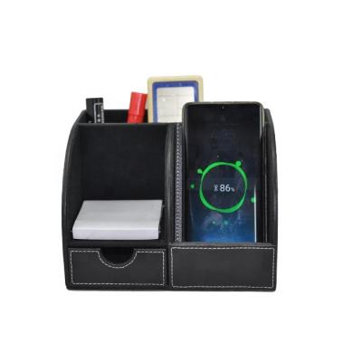 China Hot Selling Office Mobile Phone Para de cargador PU Leather Wireless Charger Mobile Phone QI Standard for Desktop Organizer for sale