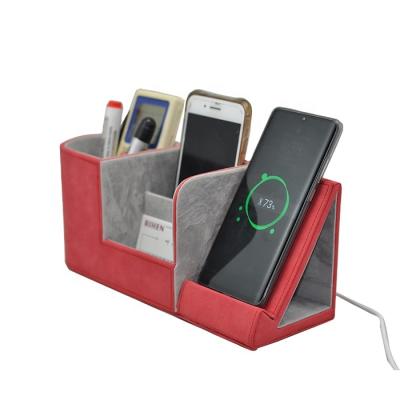 China Desktop Organizer Desk Organizer Pen Holder with QI Standard Phone Holder Wireless Charging Stand for sale