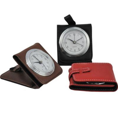 China Antique Style PU Leather Travel Foldable Alarm Clock for sale