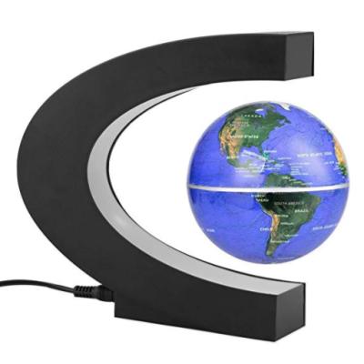 China Rotating 4 Inch C Shape Magnetic Levitation World Globe Christmas Gift Anti Gravity Floating Dipper Globe for sale