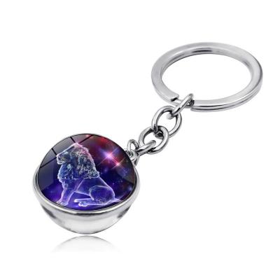 China Financial Institutions Laser 3D 12 Time Constellations Gem Keychain Glass Ball Double Sided Keyring Gift for sale