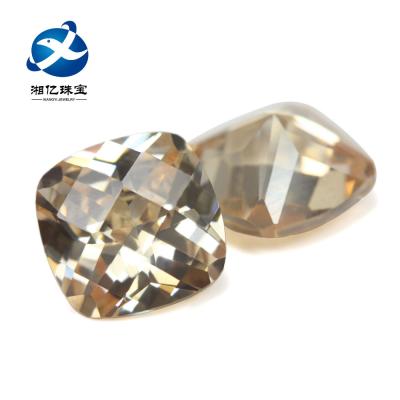 China Color Set or Double Fire Square Checkerboard Cut Champagne Color Cubic Zircon Gemstone for Sirlver Jewelry Making for sale