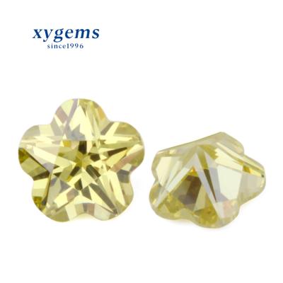 China Color Set Or Fire Xygems Factory Machine Synthetic Flower Cut CZ Plum Blossom 4mm Flower Shape Zircon Olive Yellow Gems Wuzhou for sale