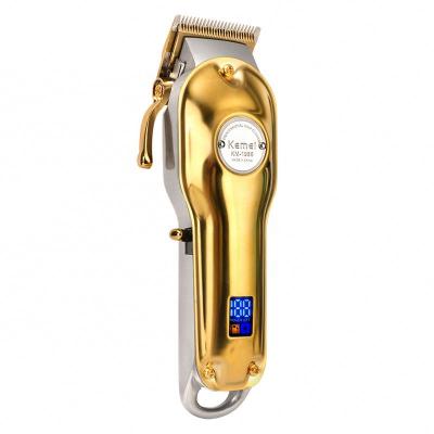 China RV Kemei KM-1986 Gold and Silver Professional Rechargeable Trimmer Cutter Head Adjustable LCD Display Show Electric Hair Trimmer for sale