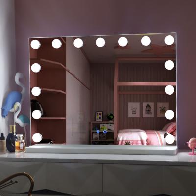 China New Design Beauty Custom Illuminated Logo Shape Illuminated Led Bulb Hollywood Vanity Makeup Cosmetic Mirror With Light for sale